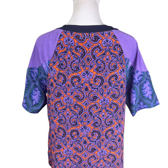 Tracy Reese 100% Silk Purple Pattern 3/4 Sleeve Lightweight Breezy Colorful Top - Picture 7 of 11